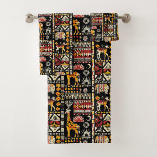 African ethnic traditional ornament, tribal patter bath towel set