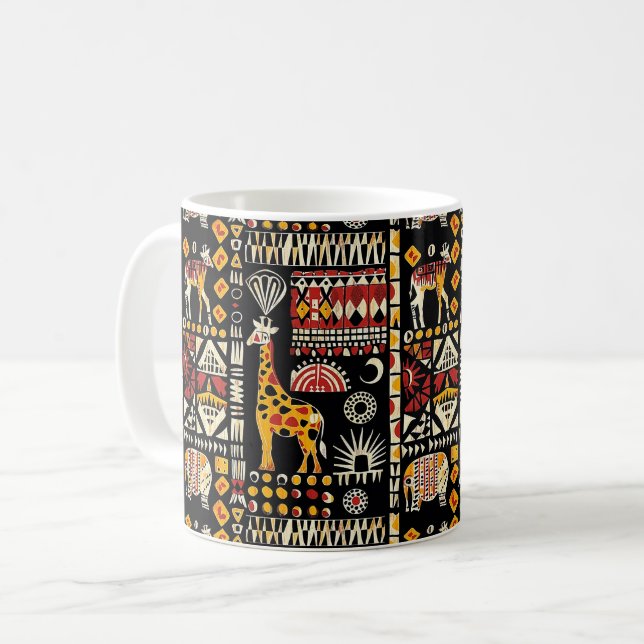 African ethnic traditional ornament, tribal patter coffee mug (Front Left)