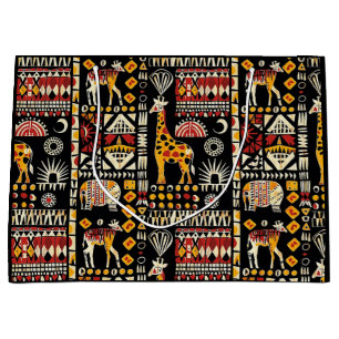 African ethnic traditional ornament, tribal patter large gift bag