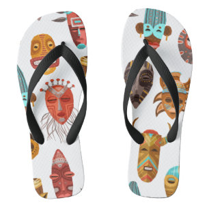 African Ethnic Tribal Masks Seamless Pattern Flip Flops