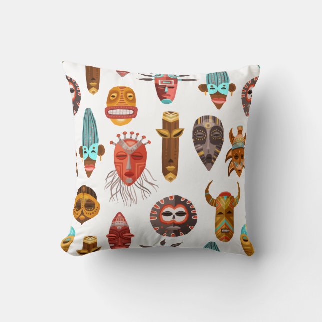 African Ethnic Tribal Masks Throw Pillow (Front)