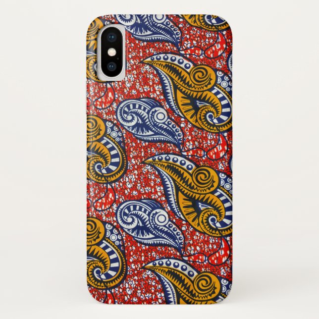 African fabric iPhone case red floral (Back)
