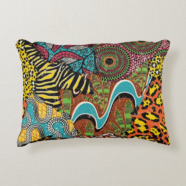 African Fabric: Wild Animal Patchwork. Accent Pillow (Front)