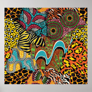 African Fabric: Wild Animal Patchwork. Poster