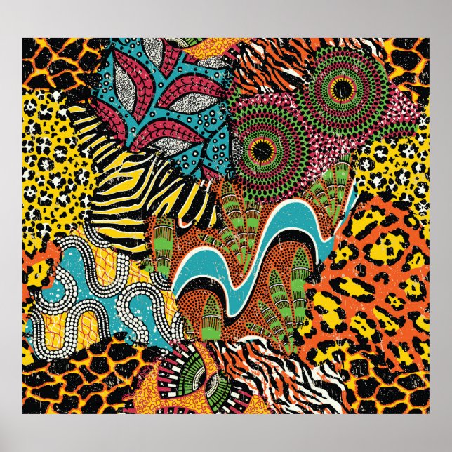 African Fabric: Wild Animal Patchwork. Poster (Front)