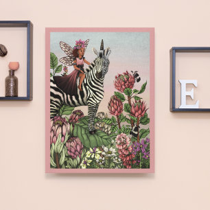 African Fairy and Zebra Unicorn Floral Safari Art Canvas Print