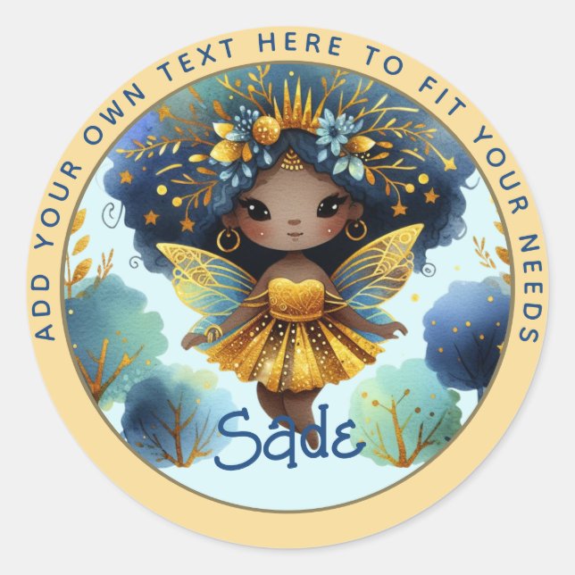 African Fairy Birthday Teal Gold Pink Princess Classic Round Sticker (Front)