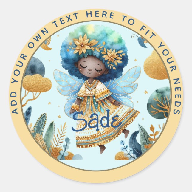 African Fairy Birthday Teal Gold Pink Princess Classic Round Sticker (Front)