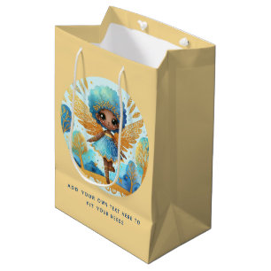 African Fairy Birthday Teal Gold Pink Princess Medium Gift Bag