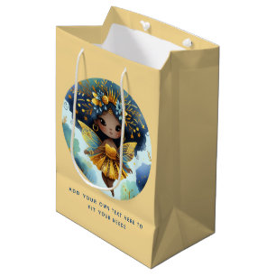 African Fairy Birthday Teal Gold Pink Princess Medium Gift Bag