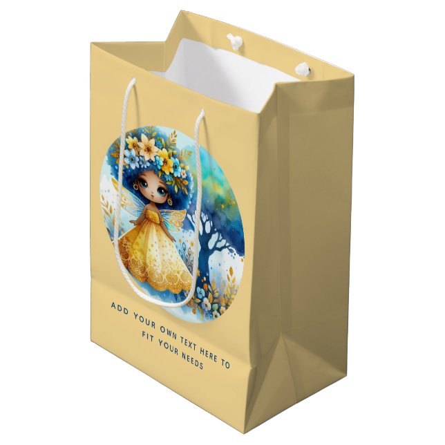African Fairy Birthday Teal Gold Pink Princess Medium Gift Bag (Front Angled)