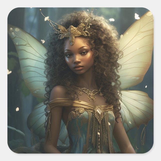 African Fairy Green & Bronze Square Sticker (Front)