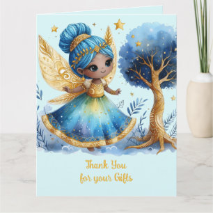 African Fairy Thank You Teal Gold Pink Princess Card