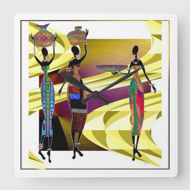 African Festiva Square Wall Clock (Front)