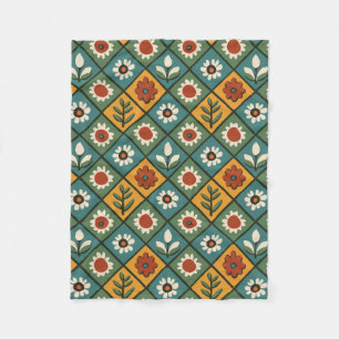 African Floral Tile Art Fleece Blanket