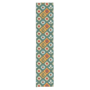 African Floral Tile Art Short Table Runner
