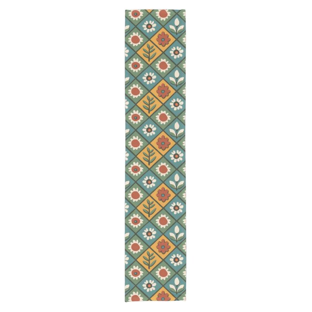 African Floral Tile Art Short Table Runner (Front)