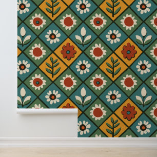 African Floral Tile Art Wallpaper