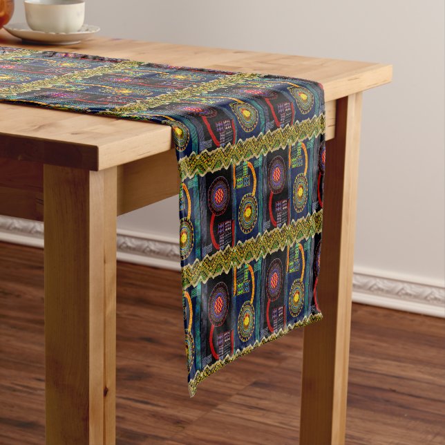 African Folk Art Flower Garden Design Short Table Runner (In Situ)