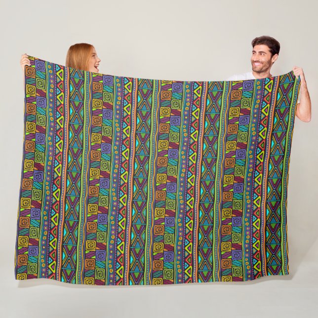African Folk Art - Seamless Shapes Pattern 2 Fleece Blanket (In Situ)