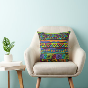 African Folk Art - Seamless Shapes Pattern 2 Throw Pillow