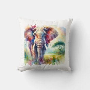 African Forest Elephant 250624AREF102 - Watercolor Throw Pillow