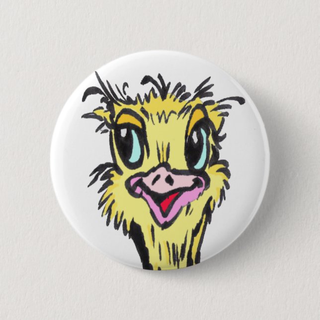 African Funny Ostrich Cartoon Button (Front)
