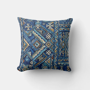 African Geometric Impasto Painting Print Kuba Am Throw Pillow