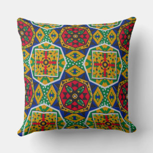 African Geometric Mosaic Ankole Style Textile Prin Throw Pillow
