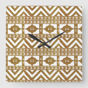 African Geometric Motif Pattern Square Wall Clock