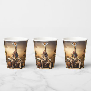 African Giraffe Bongo Drum Player,  Paper Cups