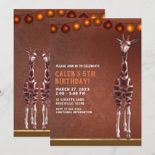 African Giraffe Brown Orange Birthday Party Invitation