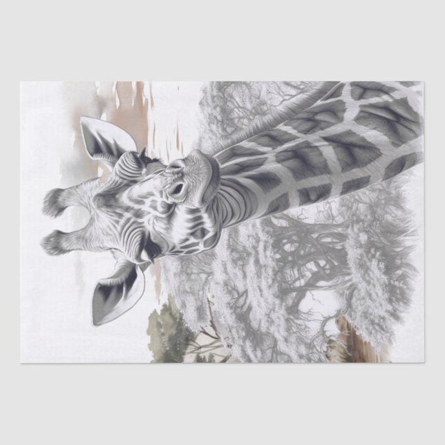 African Giraffe Pencil Sketch Tissue Paper (Front)