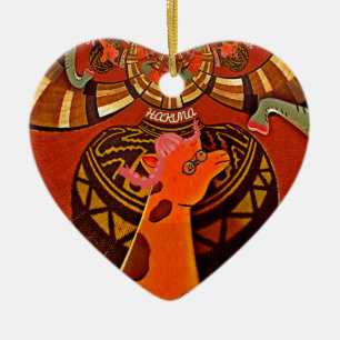 African Giraffe Traditional Art Print   Whimsical  Ceramic Ornament