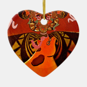 African Giraffe Traditional Art Print   Whimsical  Ceramic Ornament