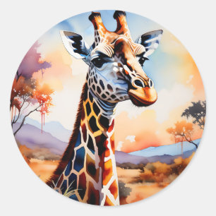African Giraffe Watercolor Serenity Classic Round Sticker