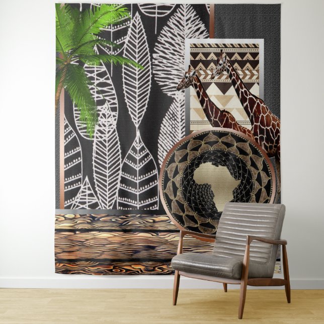 African Giraffes Graphic Art Tapestry (In Situ)