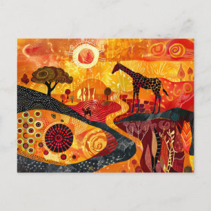 African giraffes in tribal painting style holiday postcard