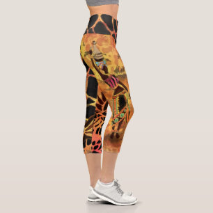 African Girl and Giraffe - Friends - Art Drawing - Capri Leggings