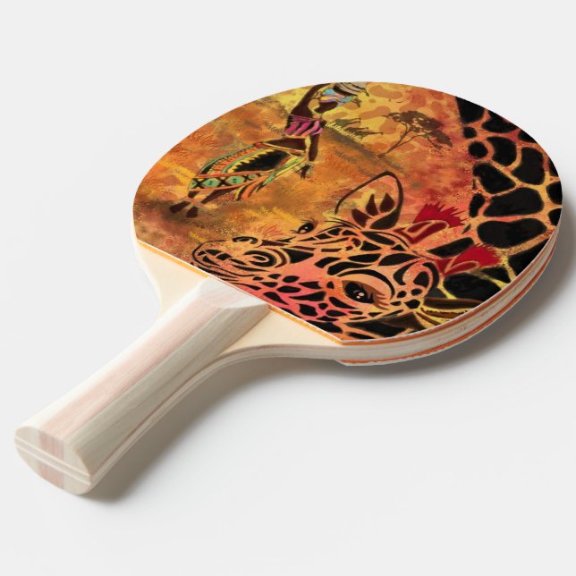African Girl and Giraffe - Friends - Art Drawing - Ping Pong Paddle (Front Angle)
