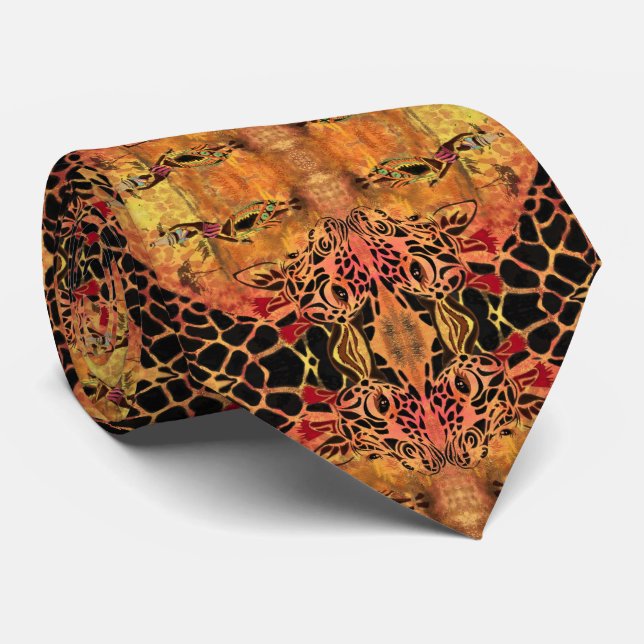 African Girl and Giraffe Friends Neck Tie Painting (Rolled)
