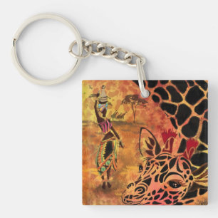 African Girl and Giraffe Keychain