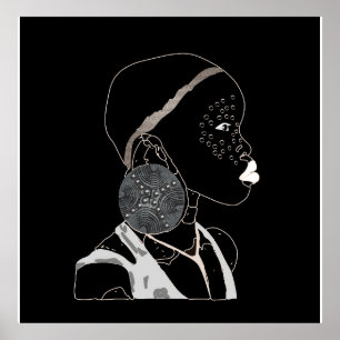 African Girl Black and White Artwork Poster