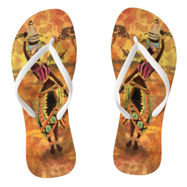 African Girl - Drawing Flip Flops (Footbed)
