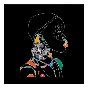 African Girl Line Art Colourful Poster