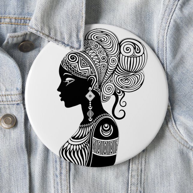 African Girl Portrait Tribal Tattoo 6 Inch Round Button (In Situ)