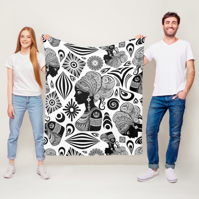 African Girl Portrait Tribal Tattoo Fleece Blanket (In Situ)