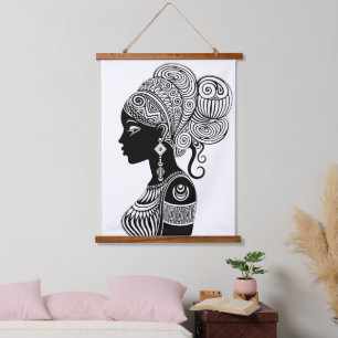 African Girl Portrait Tribal Tattoo Hanging Tapestry