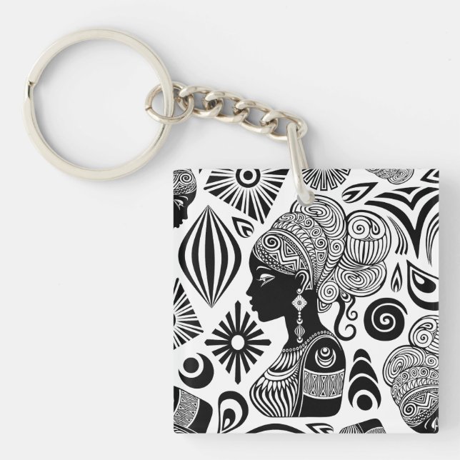 African Girl Portrait Tribal Tattoo Keychain (Front)