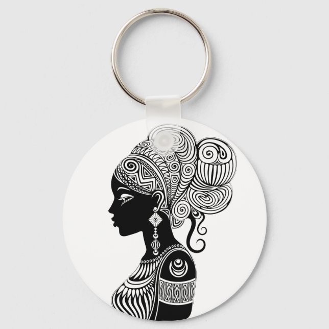 African Girl Portrait Tribal Tattoo Keychain (Front)